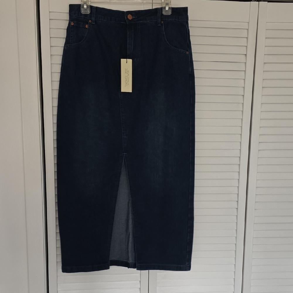 Rachel Zoe Dark Blue Denim Maxi Skirt with Front Slit - Picture 2 of 9